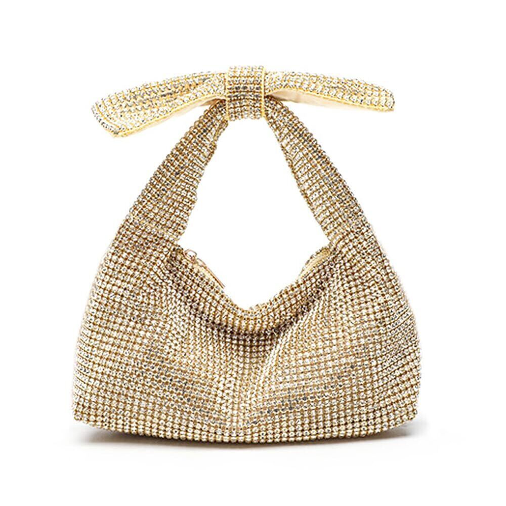 9711 Rhinestone Bow Purse Sparkly Evening Bag Silver Clutch Purses Glitter
